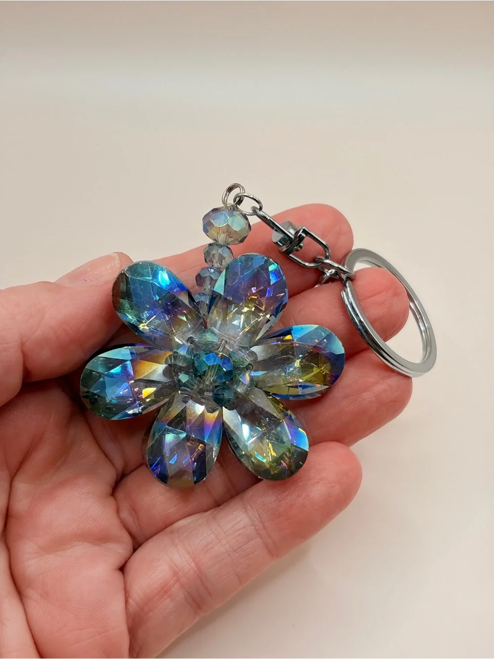 Dazzling Iridescent Crystal Flower Keychain